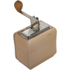 Handcrafted wooden coffee mill with a polished metal top and wooden crank handle, designed for fine to coarse grinding, ideal for Farm, Garden & Tool and Kitchen & Food collections.