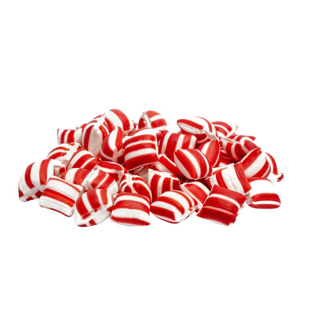 Pile of handmade red-and-white striped sugar puffs candy, showcasing a light, airy texture, perfect for Snacks and Sweets, Kitchen & Food, USA Made, and Best Sellers collections.