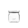Small clear glass storage jar with wide mouth and airtight lid, featuring embossed logo, ideal for organizing kitchens and pantries in Home & Decor, Kitchen & Food, and Storage collections.