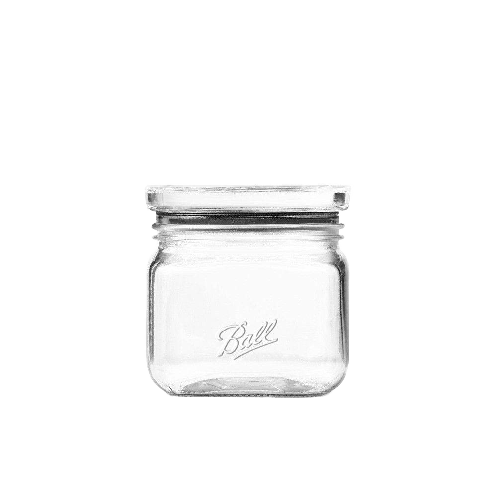 Small clear glass storage jar with wide mouth and airtight lid, featuring embossed logo, ideal for organizing kitchens and pantries in Home & Decor, Kitchen & Food, and Storage collections.