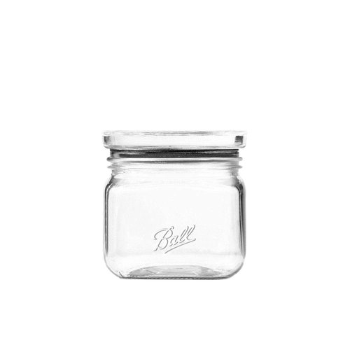 Small clear glass storage jar with wide mouth and airtight lid, featuring embossed logo, ideal for organizing kitchens and pantries in Home & Decor, Kitchen & Food, and Storage collections.