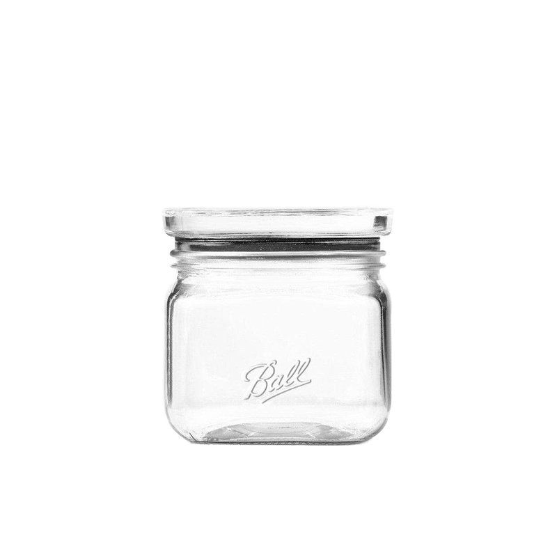 Small clear glass storage jar with wide mouth and airtight lid, featuring embossed logo, ideal for organizing kitchens and pantries in Home & Decor, Kitchen & Food, and Storage collections.