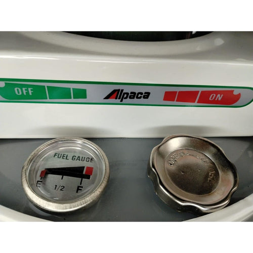 Close-up of a portable kerosene cooker's fuel gauge and fuel cap with clear on/off indicator, designed for outdoor cooking and emergency use in Farm, Garden & Tool and Camping collections.