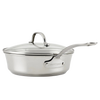 Stainless steel sauté pan with glass lid and long handle, featuring fully encapsulated aluminum base for durability, ideal for Kitchen & Food cookware and pots and pans collections.