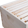 Close-up of a handcrafted Amish made wooden bee box with 8 deep frames, designed for beekeeping supplies and farm, garden, and tool use in the USA.