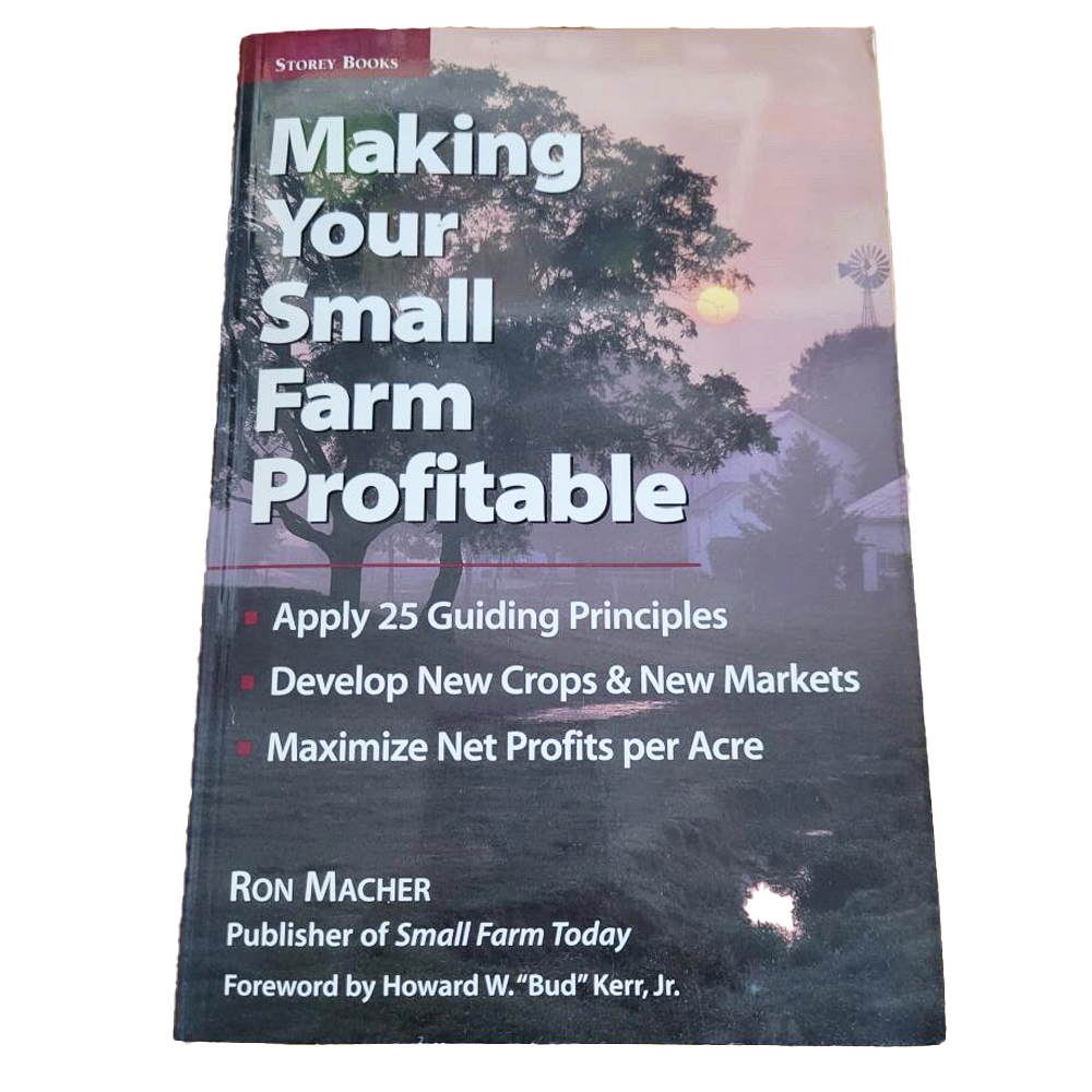 Book cover featuring a twilight farm scene with trees, a windmill, and a farmhouse, titled "Making Your Small Farm Profitable," part of Toys, Books & Games, Books, Farm and Livestock Books, Best Sellers, and Promo Eligible collections.