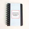 Spiral-bound logbook with a black spine and striped blue cover marked for internet passwords, perfect for organizing login details in Home & Decor and Household Helpers collections.