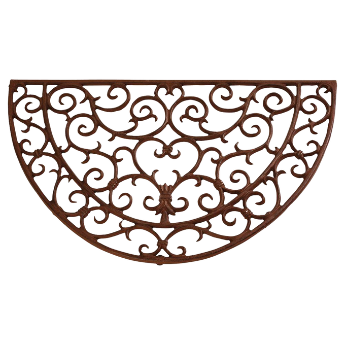Half-round cast iron doormat with intricate Victorian scrollwork, handcrafted for timeless charm in Home & Decor, Decor, Best Sellers, and Promo Eligible collections.