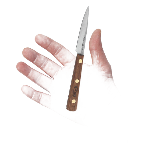 Handcrafted USA-made spear point paring knife with mirror-polished blade and wooden handle, ideal for precise peeling and slicing in Kitchen Knives, Food Prep, and Farm, Garden & Tool collections.