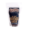 Resealable bag of Lehman's all nut bridge mix featuring milk chocolate coated cashews, almonds, pecans, and Brazil nuts, made in USA, ideal for Kitchen & Food, Snacks and Sweets, Candy, Best Sellers, and Promo Eligible collections.