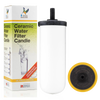 White ceramic water filter cartridge with black top and yellow base alongside its packaging box, designed for gravity water filtration in Farm, Garden & Tool and Appliances collections.