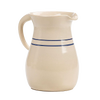 Handmade natural stoneware pitcher with double blue stripes, featuring a classic shape and sturdy handle, perfect for Kitchen & Food, Dinnerware, and USA Made collections.