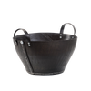 Handcrafted heavy-duty firewood basket made from recycled rubber with reinforced metal rivet handles, perfect for Farm, Garden & Tool and Wood Cutting and Hauling collections.
