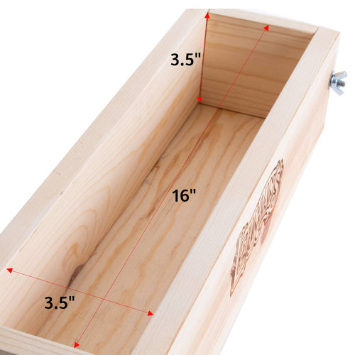 Handcrafted wooden soap loaf mold made of durable pine with adjustable wingnut, designed for cold process soap in Health & Wellness, Soaps and Soapmaking, and USA Made collections.