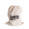 Natural cotton drawstring storage bag with Lehman's logo and slogan "For a Simpler Life," designed for Home & Decor and Laundry Supplies collections.