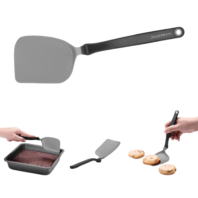 Gray flexible spatula with a slim handle lifting cookies and brownies, ideal for Kitchen & Food, Kitchen Gadgets, Cooking and Baking Helpers, Best Sellers, and Promo Eligible collections.