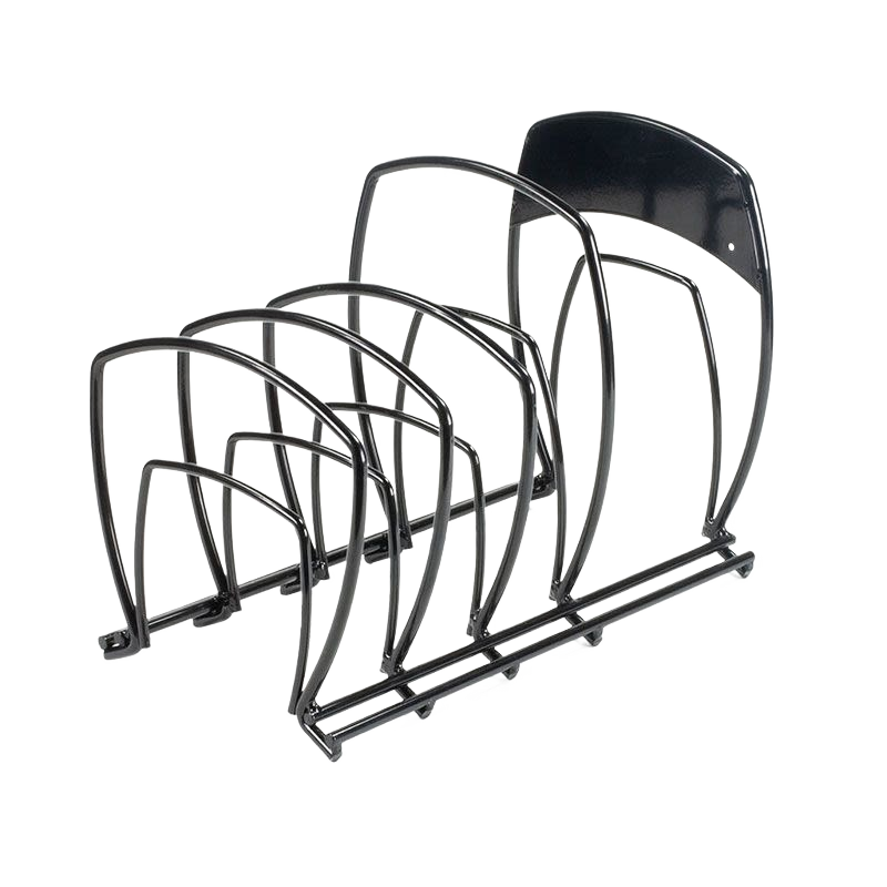Durable steel cookware organizer with five tiers for neatly storing pots and pans, designed to save space and keep kitchens organized, ideal for Kitchen & Food and Storage collections.