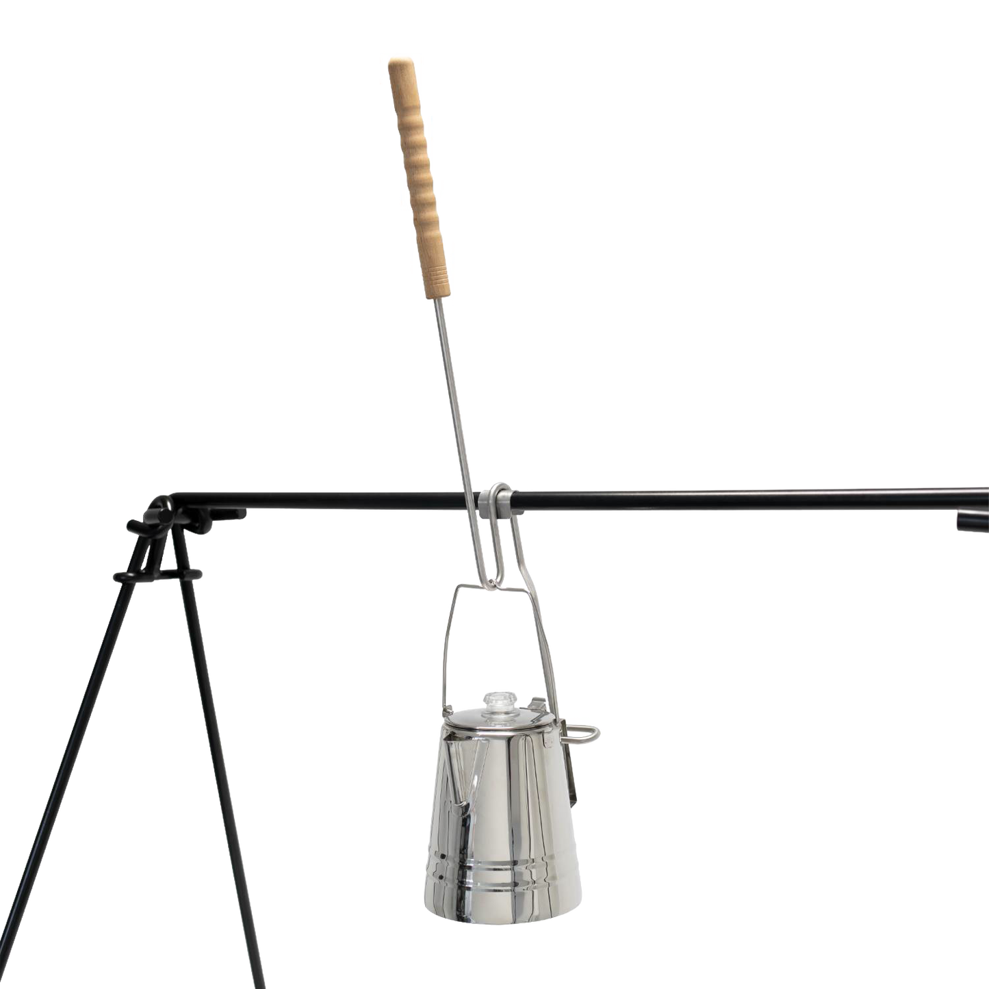 Metal pouring aid with wooden handle designed to safely serve hot coffee from a campfire percolator, featured in Farm, Garden & Tool, Camping, Best Sellers, and Promo Eligible collections.