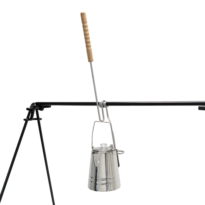 Metal pouring aid with wooden handle designed to safely serve hot coffee from a campfire percolator, featured in Farm, Garden & Tool, Camping, Best Sellers, and Promo Eligible collections.