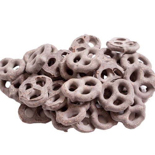 Pile of handcrafted mini pretzels covered in rich dark chocolate, made in USA, a savory and sweet snack perfect for Kitchen & Food, Candy, Snacks and Sweets, USA Made, Best Sellers, Promo Eligible collections.