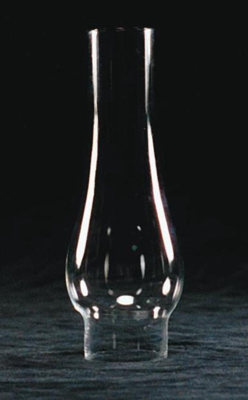 Handcrafted clear glass oil lamp chimney with 1-1/2 inch base, 6 inch height, and 2-1/4 inch bulge, ideal for lamps and lighting, parts and accessories, chimneys and globes, best sellers, and promo collections.