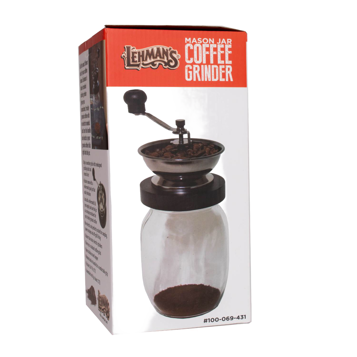 Handcrafted mason jar coffee grinder with ceramic burr and hand crank, designed for consistent fresh grinding, featured in Kitchen & Food, Brewing Coffee and Tea, Kitchen Gadgets, Kitchen Accessories, Best Sellers, and Promo Eligible collections.