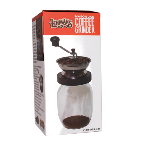 Handcrafted mason jar coffee grinder with ceramic burr and hand crank, designed for consistent fresh grinding, featured in Kitchen & Food, Brewing Coffee and Tea, Kitchen Gadgets, Kitchen Accessories, Best Sellers, and Promo Eligible collections.
