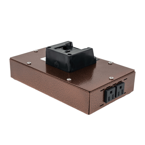 Compact, textured brown metal portable power inverter with black battery slot, designed for reliable AC power supply in Farm, Garden & Tool and Emergency Supplies collections.