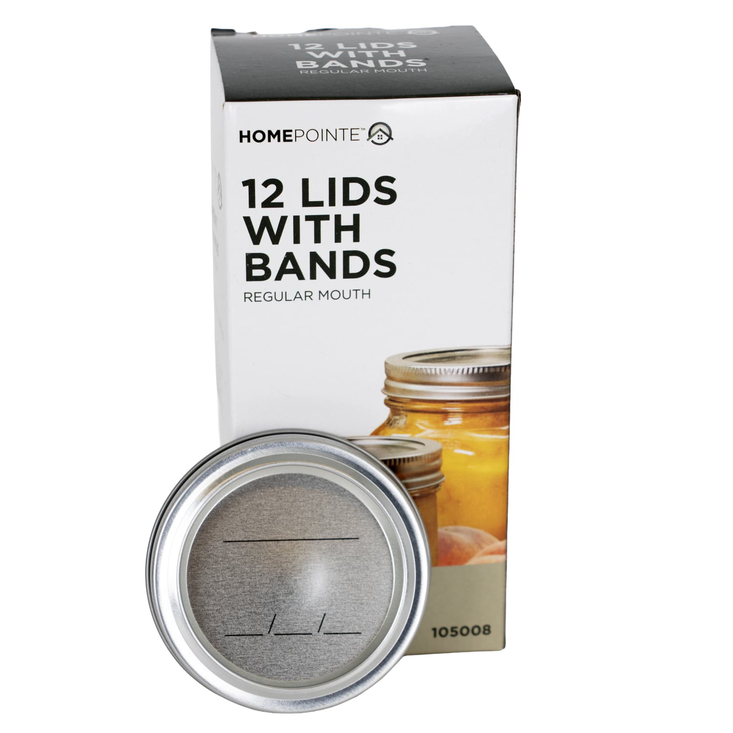 Box of 12 regular-mouth canning jar lids with bands featuring BPA-free sealing compound, ideal for food preservation and kitchen use, part of Canning and Best Sellers collections.