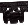 Close-up of a glossy black cast aluminum boot scraper with vintage scroll detailing, handcrafted by Amish makers, ideal for Home & Decor and Household Helpers collections.