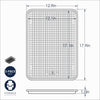Diagram showing dimensions of a half-sheet baking pan and nested oven-safe nonstick grid made of formed aluminum, highlighting crisping airflow and durability, ideal for Kitchen & Food, Cookware, Baking Supplies, Pots and Pans, USA Made, Best Sellers, and Promo Eligible collections.