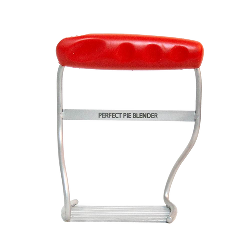 Handheld pie blender with a sturdy solid stainless steel frame and ergonomic red rubber handle, ideal for baking and cooking tasks in Kitchen & Food and Baking Supplies collections.