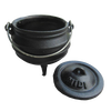 Small cast iron pot with three built-in legs and detachable lid marked "Midi," pre-seasoned with flaxseed oil, ideal for outdoor dining and kitchen use, featured in Kitchen & Food and Cast Iron collections.