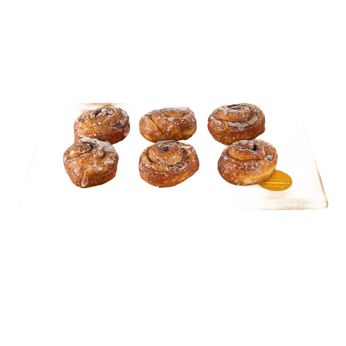 Two commercial-grade non-stick silicone half-size baking mats in orange and green, holding six cinnamon rolls, ideal for Kitchen & Food, Cookware, and Baking Supplies collections.
