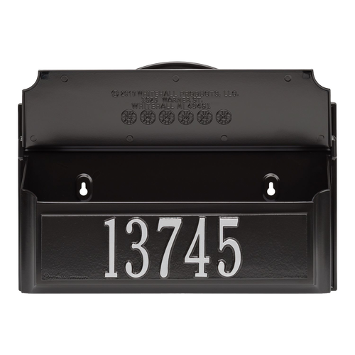 Handcrafted black and silver wall mount mailbox featuring a raised house number plate, designed to enhance curb appeal, made in USA, part of Home & Decor and Mailboxes collections.