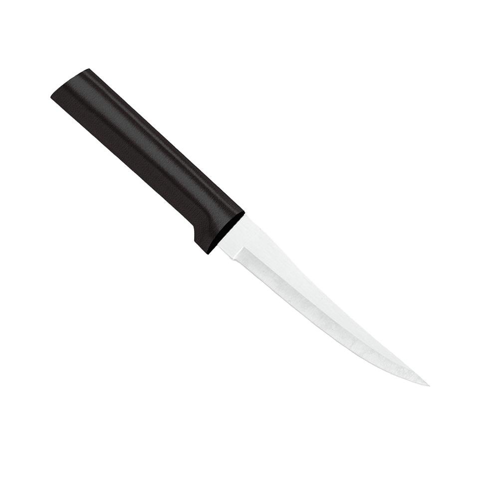 High carbon stainless steel paring knife with a durable black handle, handcrafted in the USA, ideal for precise food prep in kitchen and farm tool collections.