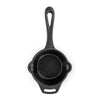 Top view of a black cast iron sauce pot with long handle and side grip loops, designed for making sauces, roux, and brown butter; ideal for Farm, Garden & Tool, Kitchen & Food, Camping, Cookware, Cast Iron, and Best Sellers collections.