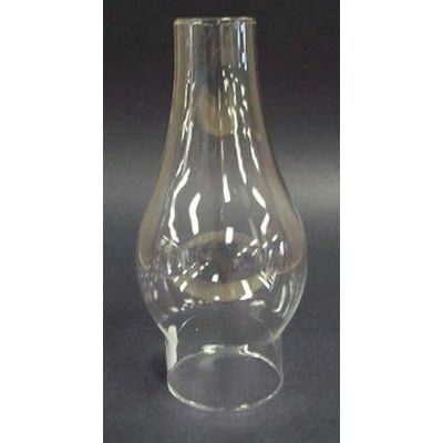 Clear glass chimney with a bulged shape designed for lamps, handcrafted for durability and clarity, suitable for Lamps & Lighting, Parts and Accessories, Chimneys and Globes, and Best Sellers collections.