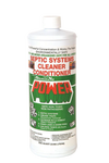 White plastic bottle of septic system cleaner conditioner with green and red label detailing environmentally safe, non-toxic formula for household and industrial use, featured in Home & Decor, Household Cleaning, Cleaners and Polishes, Best Sellers, and Promo Eligible collections.