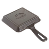 Small handcrafted square cast iron skillet with a handle, pre-seasoned and made in USA; ideal for camping, kitchen use, and included in Farm, Garden & Tool, Cast Iron, and Cookware collections.