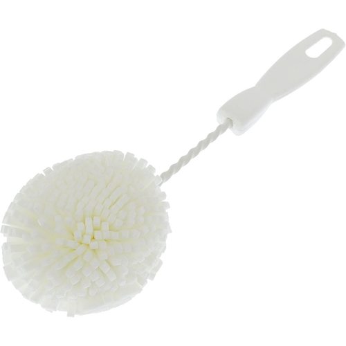 White dish foam brush with round durable foam head and ergonomic handle, designed for gentle cleaning of glassware and kitchenware, handcrafted in USA, featured in Household Cleaning and Home & Decor collections.