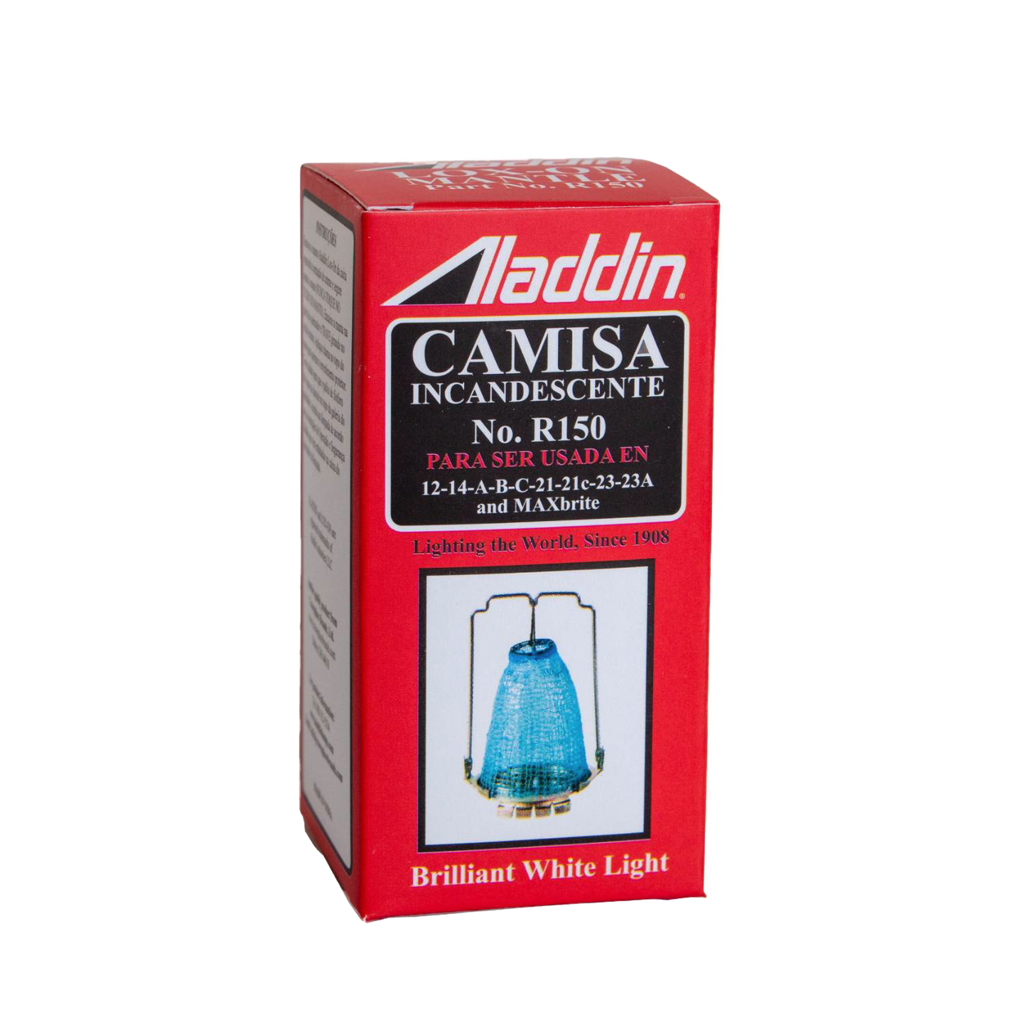 Red packaging box for a replacement incandescent mantle compatible with popular Aladdin lamp models, featured in Lamps & Lighting, Parts and Accessories, Wicks and Mantles, Lamp Burners and Collars, Best Sellers, and Promo Eligible collections.