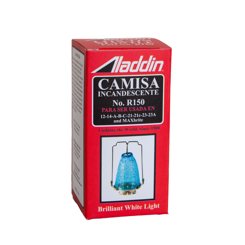 Red packaging box for a replacement incandescent mantle compatible with popular Aladdin lamp models, featured in Lamps & Lighting, Parts and Accessories, Wicks and Mantles, Lamp Burners and Collars, Best Sellers, and Promo Eligible collections.