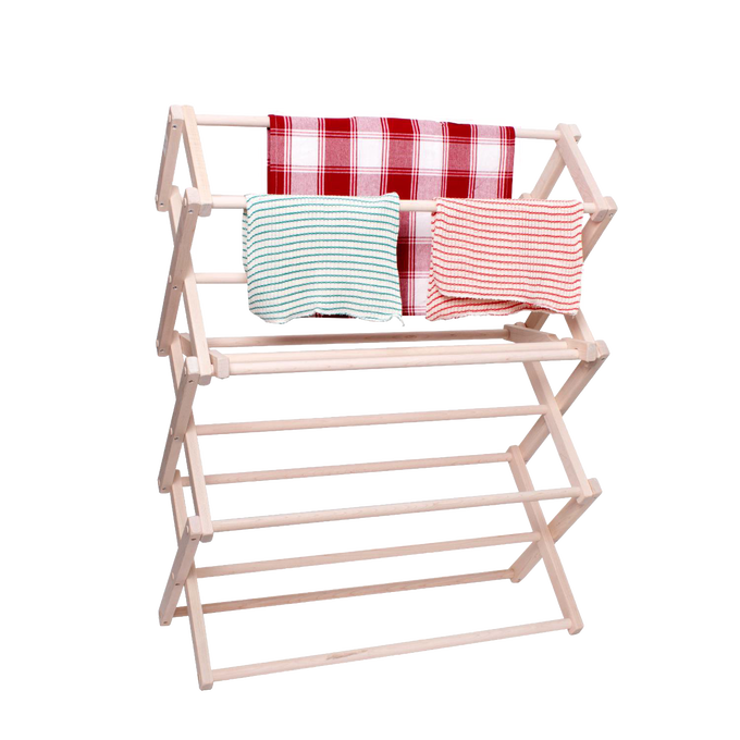 Handcrafted Amish made wooden clothes dryer in a compact, foldable design with multiple drying rods, ideal for laundry supplies and featured in Home & Decor, USA Made collections.