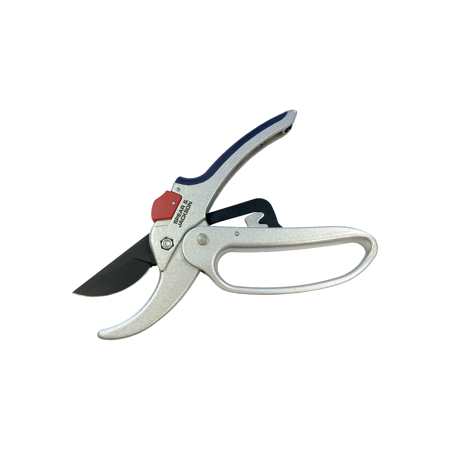 Geared anvil pruning shears with ergonomic textured handles and a red locking mechanism designed for efficient cutting of woody branches in Farm, Garden & Tool and Lawncare collections.