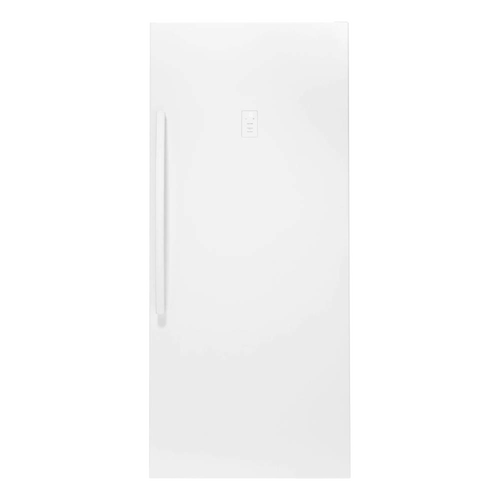 Tall white upright freezer with a single door and vertical handle, Amish made in the USA, designed for efficient gas-powered freezing, ideal for appliances and refrigerators collections.