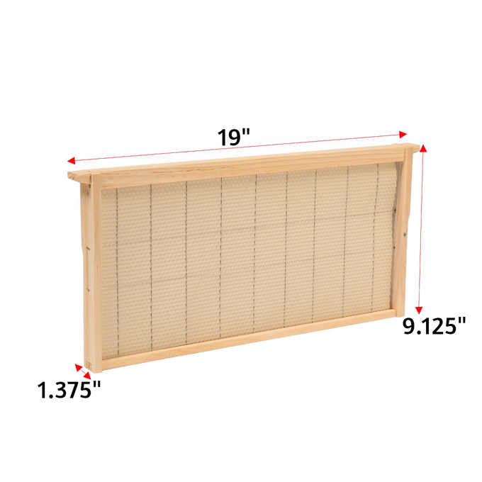 Handcrafted deep wooden frame with wired natural beeswax foundation, Amish made in USA, designed for 5-, 8-, and 10-frame hives in beekeeping, farm, and garden supplies.
