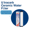 Replacement Ultracarb ceramic water filter element with black end caps designed for use in Franke Triflow and 02 systems, reducing chlorine, bacteria, cysts, sediment, and heavy metals, featured in Appliances and Emergency Supplies collections.