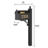 Black and gold handcrafted custom mailbox mounted on a tall post with raised address numbers, designed to enhance curb appeal, made in USA, ideal for Home & Decor and Mailboxes collections.