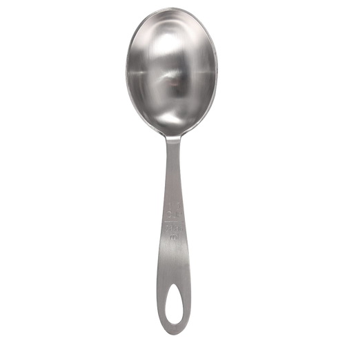 Single stainless steel measuring scoop with a brushed finish and engraved 1/3 cup capacity, ideal for Kitchen & Food, Baking Supplies, and Food Prep collections.